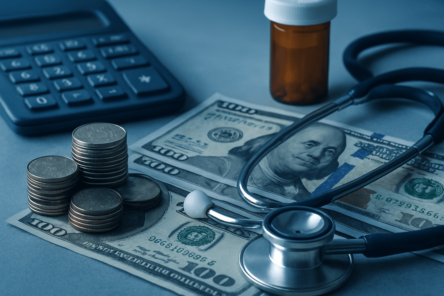 A realistic depiction of finance in healthcare with blue tones