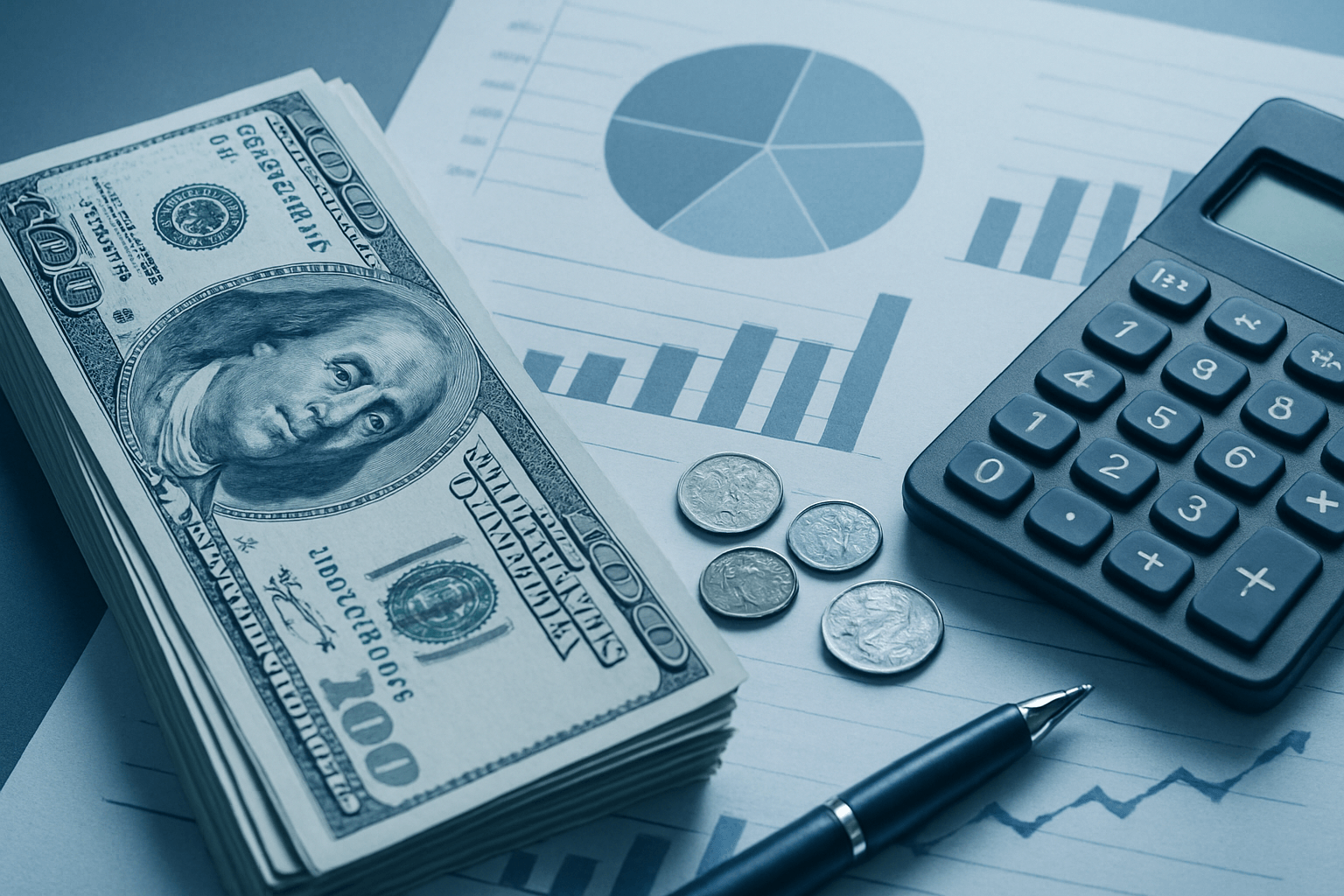 A realistic depiction of finance in commerce with blue tones